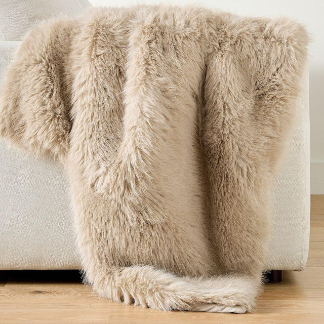 Alpine Luxe Faux Fur Throw, Ivory, 50" x 60"