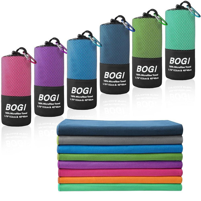 BOGI Microfiber Travel Sports Towel-Quick Dry, Soft Lightweight, Absorbent, Compact for Camping, Gym, Yoga, Swimming, Backpacking (L:60''x30''+16''x16''-Nblue)