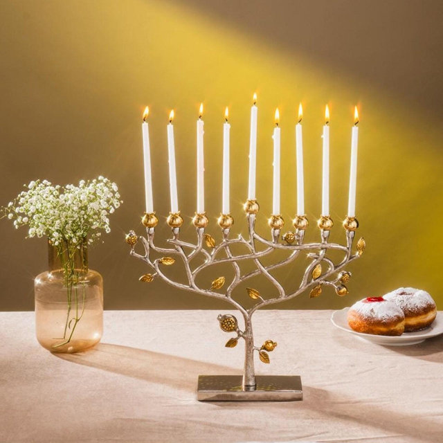 Yair Emanuel Large Tree of Life Jewish Hanukkah Menorah 9 branch - Handcrafted Copper and Metal