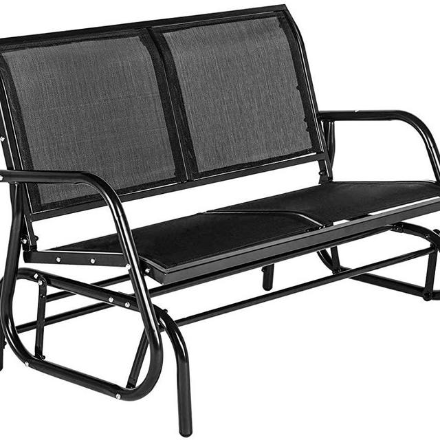 Esright 2 Seats Outdoor Swing Glider Loveseat Chair with Powder Coated Steel Frame, Garden Rocking Seating, Patio Bench for 2 Person, Black