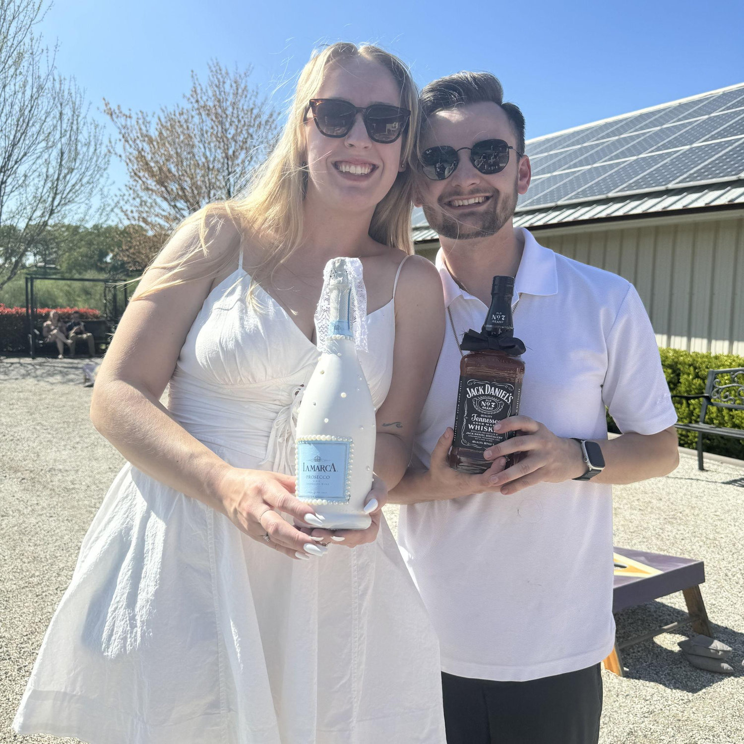 Taken at our engagement party, ft. the cute bottles our fav, Maile, made us!