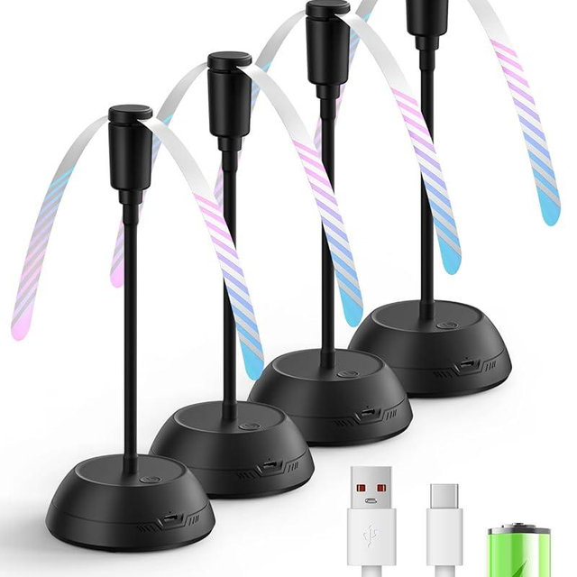 Edvision 4PCS Food Fan for Table, 2000mAh Rechargeable Portable Tabletop Fans with Holographic Blades and 360° Goose-Neck, Table Food Spinner Quiet for Picnic, Home, Party, BBQ(Black)