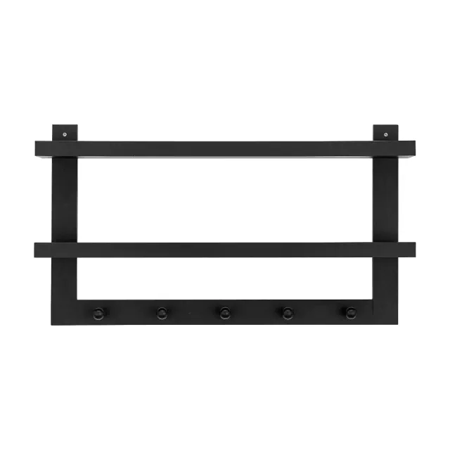 29" x 16" 2-Tier Ledge Wall Shelf Organizer with Five Hanging Hooks Black - Danya B.: Mid-Century Modern MDF Storage, Iron Hardware
