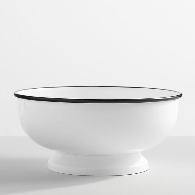 White Enamel Footed Serving Bowl