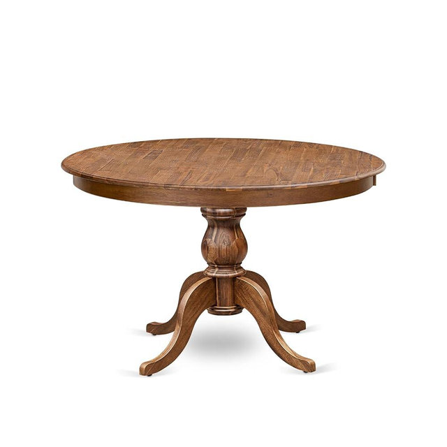 Luxe by East West Furniture FE6-0N-TP Round Breakfast Table with Acacia Wood Top and Elegant Pedestal Base - Antique Walnut Finish