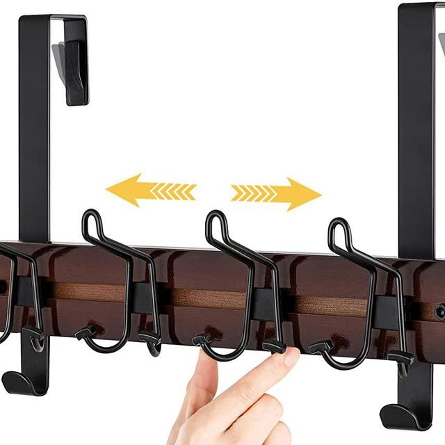 ETECHMART Over The Door Hook Hanger, Bamboo Coat Rack with 4 Tri Hooks for Hanging Clothes Hat Bag Towel Purse Bathroom Entryway, Heavy Duty Wall Mounted Coat Hook Rail, No Drilling Required, Walnut