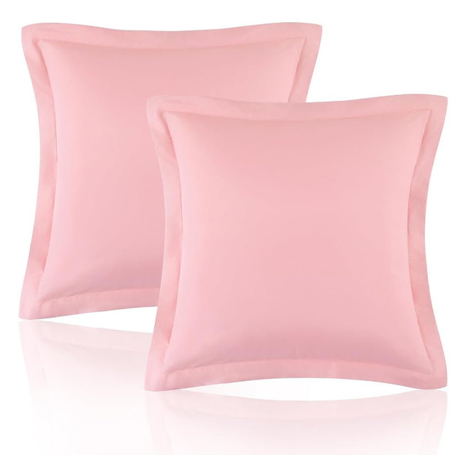 Homiest Euro Sham Covers 24x24 Inch Set of 2, Light Pink Pillow Shams with 2 Inch Wide Decorative Flange, European Square Pillowcases 24x24 Pillow Covers, Soft & Cozy Microfiber, Envelope Closure