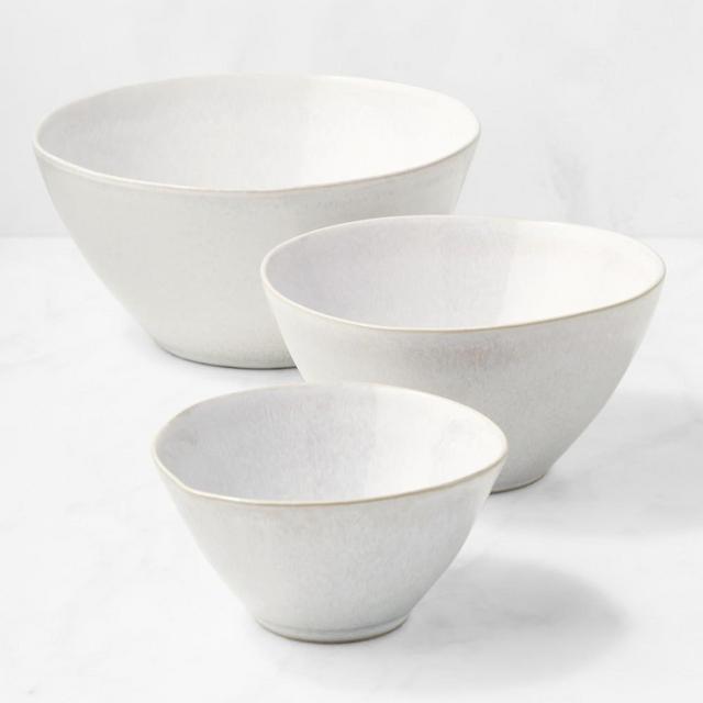 Cyprus Reactive Glaze Mixing Bowls, Set of 3, White
