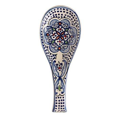 Spoon Holder/ Spoon Rest Ceramic Blue and White Hand Crafted and Hand Painted Northern African Design