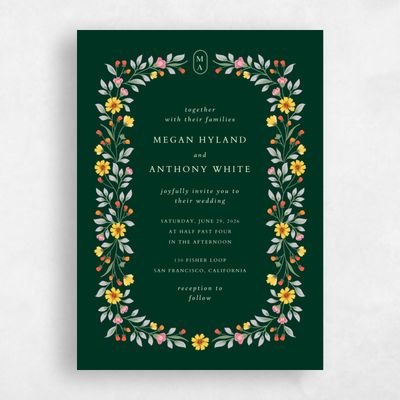 Dark Forest, Green Wedding Invitation - Blume Portrait