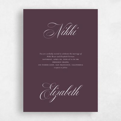 Dark Plum, Purple Wedding Invitation - Thorn Portrait