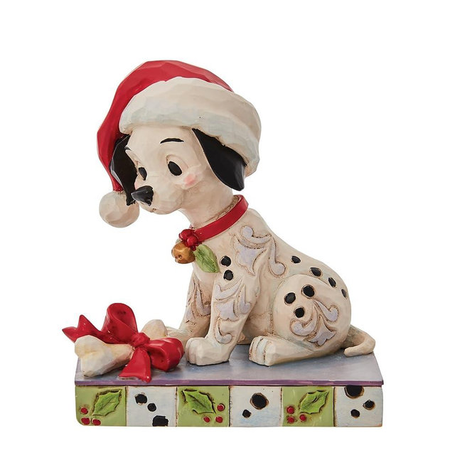 Enesco Jim Shore Disney Traditions 101 Dalmatians Lucky Christmas Santa Hat Figurine, 4 Inch, Multicolor