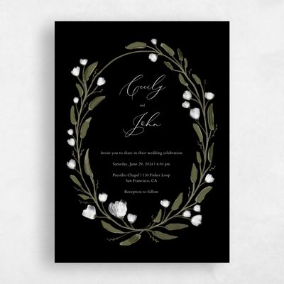 Black Wedding Invitation - Beale Wreath