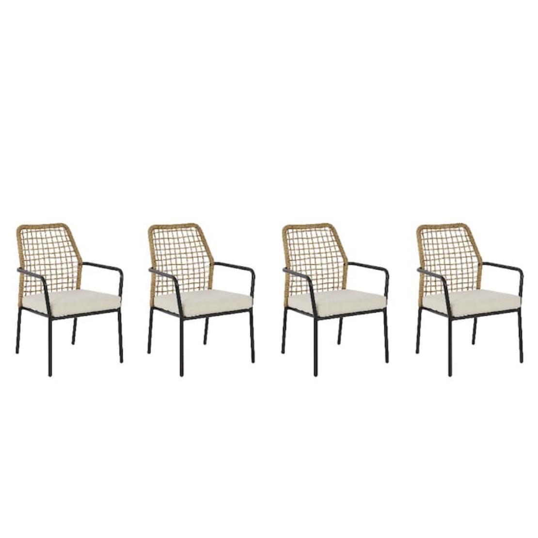 Origin 21 Clairmont Set of 4 Wicker Black Steel Frame Stationary Dining Chair with Off-white Cushioned Seat