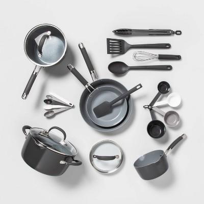 22pc Ceramic Cookware Set Gray - Made By Design™