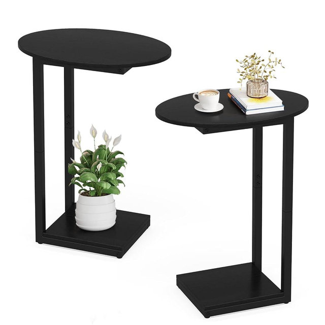Hosfais Small Side Table End Table, C-Shaped Wood Coffee Table TV Tray for Eating Couch Tables for Small Space, Living Room, Bedroom, Couch (Black 2 Pack)