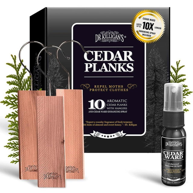 Dr. Killigan's Cedar Planks - Cedar Blocks for Clothes Storage, Alternative to Moth Balls for Closet, Good Cedar Closet Freshener, Best Moth Repellent for Clothes, Harvested in USA (10-Pack)