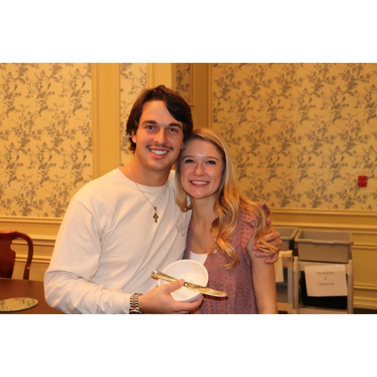 Mark became the house boy for Jacqueline's sorority (great to know he can clean dishes- officially husband material)