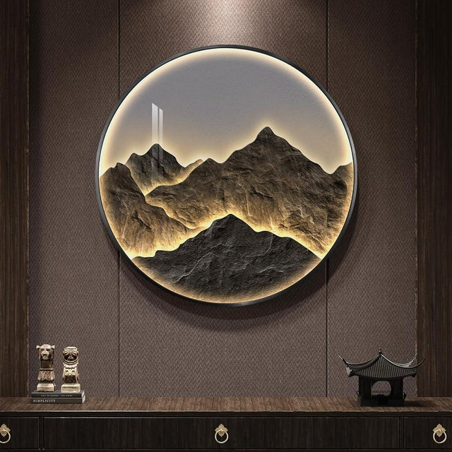 Troartos Framed LED Mountain Wall Art for Living Room, Modern Luxury Dimmable Lighted Landscape Artwork for Walls, Light Remote Control Wall Decor for Hallway, Apartment, Dining Room, Office, 30x30
