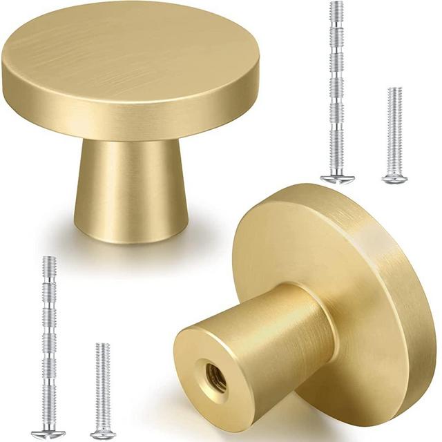 30 Pack Cabinet Knob (1.26 Inch) Mushroom Shape Brushed Kitchen Cabinet Knob with 2 Kinds Screws for Cabinet Hardware Dresser Drawer Aluminum Alloy Oxidation Wire Drawing Handle(Brushed Gold)