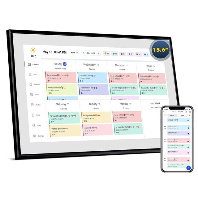 Calendar Digital 15.6 Inch Electronic Calendar&Chore Chart, 1920 * 1080P IPS Touchscreen Wall Smart Weekly and Monthly Planner For family Black Gift for mother mom women