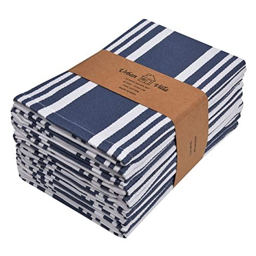 Urban Villa Trendy Stripes, Dinner Napkins, Premium Quality,100% Cotton, Set of 12, Size 20X20 Inch, Indigo Blue/White Over Sized Cloth Napkins with Mitered Corners, Ultra Soft, Durable Hotel Quality