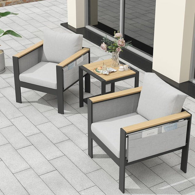 EUREKA DESIGN Corinth Series 3-Piece Aluminum Patio Conversation Set - 2 Comfortable Sofa and 1 Coffee Table for Porch, Balcony, Yard, All Weather Patio Furniture Set, White