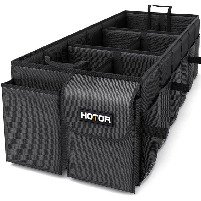 HOTOR Trunk Organizer - Car Organizer, Foldable Trunk organizer for SUVs & Sedans, Sturdy Car Organization for Car Accessories, Tools, Sundries, Black, 6 Compartments, 34.8"×16.0"×11.6"