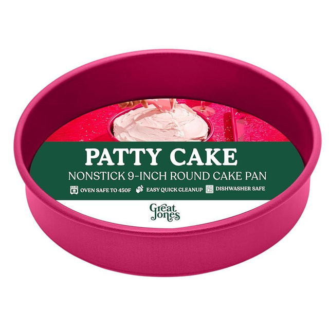 Great Jones Patty Cake (Raspberry)| Nonstick 9-Inch Round Cake Pan | Heavy-Duty Aluminized Steel | Easy Release Coating | Oven-Safe Up to 450°F | Even Heat Distribution | Dishwasher-Friendly