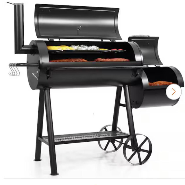 PHI VILLA Extra Large Heavy-Duty Offset Charcoal Smoker in Black