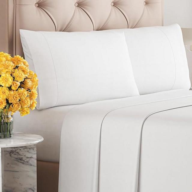 Sleepy Town Queen Size Bed Sheets - 4 Piece - Queen Sheet Set - Extra Soft, Comfy & Cooling - Easy Care - Shrinkage, Wrinkle & Fade Resistant - Brushed Microfiber - Deep Pocket Bed Sheets (White)