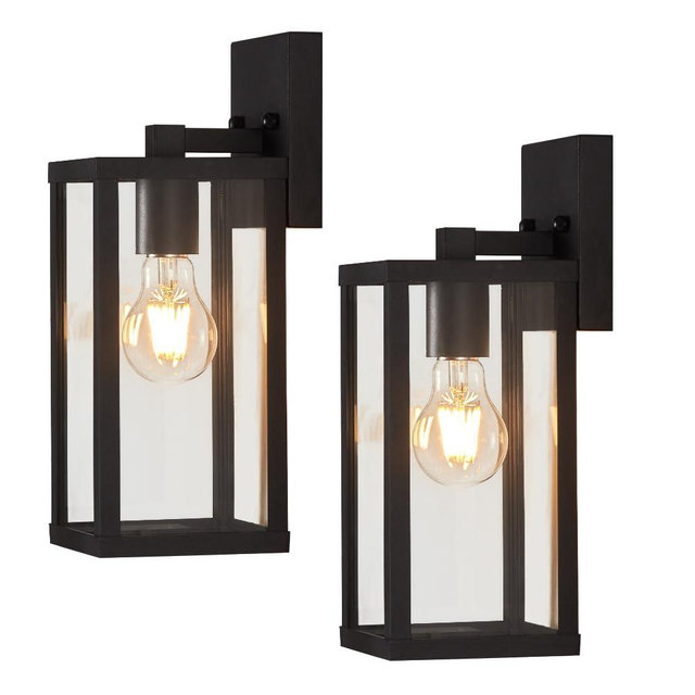 Outdoor Modern Wall Light Fixtures,Exterior Lighting Fixtures Wall Mount,Outside Porch Sconce Lights Waterproof,Wall Lamps for House,Patio,Front Door.Matte Black,2 Pack