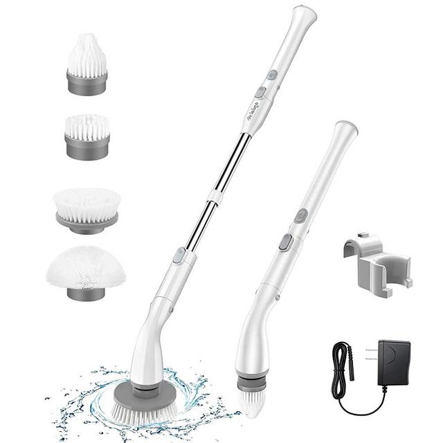 LABIGO Electric Spin Scrubber LA1 Pro, Cordless Spin Scrubber with 4 Replaceable Brush Heads and Adjustable Extension Handle, Power Cleaning Brush for Bathroom Floor Tile
