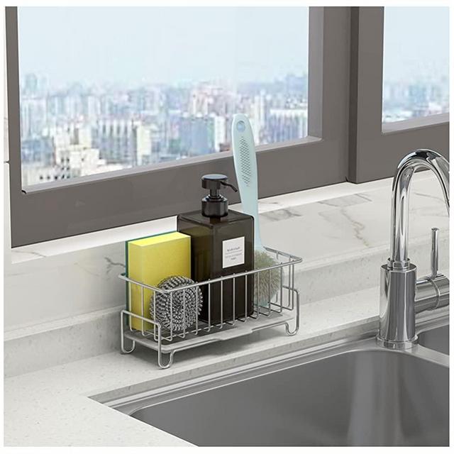 Kitchen Countertop Sponge Holder, SUS 304 Stainless Steel Dish SoapOrganizer, Basket for Cleaning and Scrub Tool, Kitchen Sink Brush Caddy Holder