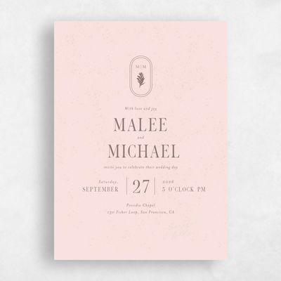 Blush, Pink Wedding Invitation - St Lucia Portrait