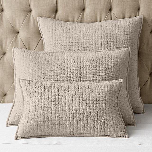 Vintage-Washed Hand-Quilted Belgian Linen Lumbar Sham