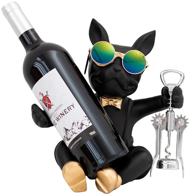 Juju Bulldog Wine Holder & Key Bowl for Entryway Table Bundle - Decorative Tray Unique Home Decor - Small Wine Rack Bottle Holder - Wine Bottle Holder