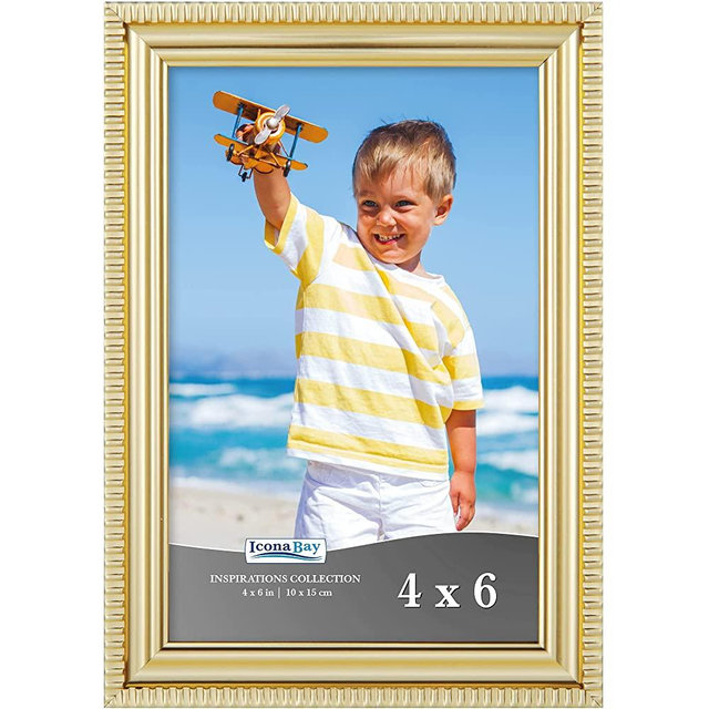 Icona Bay 4x6 Gold Picture Frame Beautifully Detailed Molding, Contemporary Picture Frame Set, Wall Mount or Table Top, Inspirations Collection