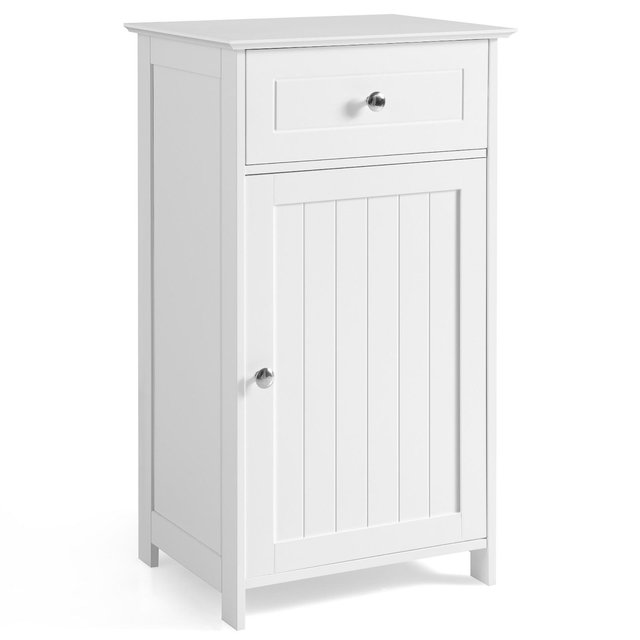 Costway White Floor Storage Cabinet Bathroom Organizer Cupboard Drawer Shelf Bath Towel