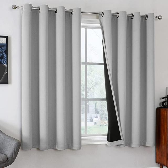 Rutterllow 100% Blackout Curtains 2 Panels, Full Shade 72 Inches Long Complete Drapes for Living Room, Gray Thermal Insulated Bedroom Window Treatment Drapes (Light Grey, 52x72 inch)