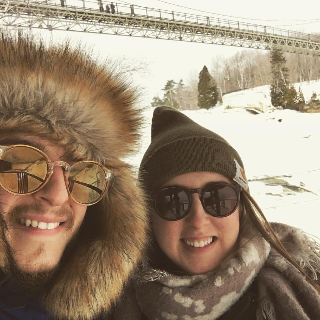 Happy coming out of 4 hours in a Quebec hospital after Brad slipped on ice!
