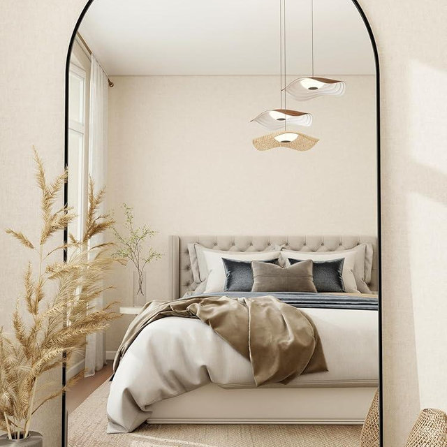 MISSDAY Oversized Arched Full Length Mirror, 81"x41" Black Full Body Mirror with Stand，Floor Mirror Large Free Standing, Leaning or Hanging, Aluminum Frame Mounted Mirror Wall Mirrors for Bedroom