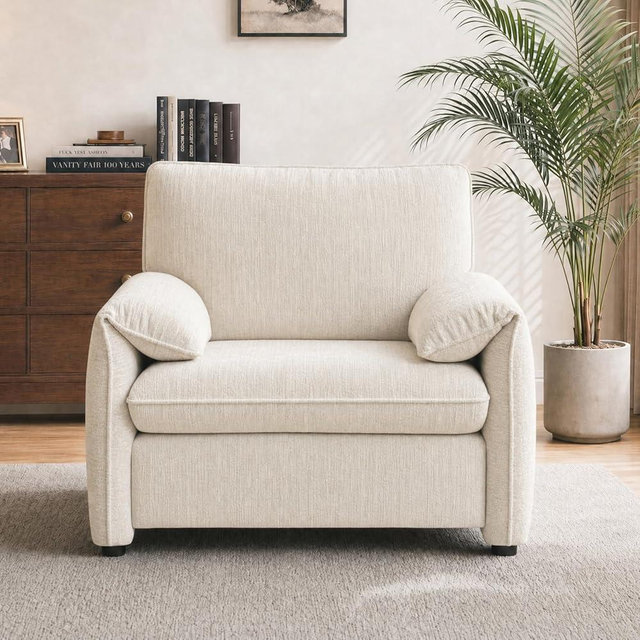 Sivoey Oversized Accent Chair, 41 inch Modern Armchair for Living Room, Wide Reading Chair w/Deep Seat Springs Cushion, Padded Arms, Chenille Single Sofa Chair for Bedroom, Apartment, Beige