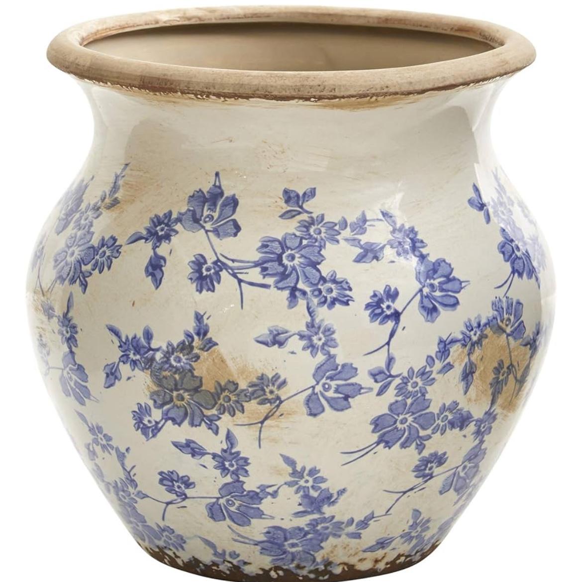 Tuscan Ceramic Blue Scroll Urn Vase