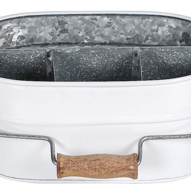 utensil caddy for parties, utensil caddy for countertop, kitchen utensil caddy, plate and utensil caddy - picnic utensil caddy, kitchen utensil caddy for countertop - 13.5 Inches (Milky White/Grey)