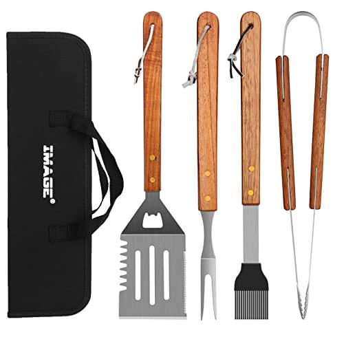 IMAGE BBQ Accessories Grilling Tools,Stainless Steel BBQ Tools Grill Tools Set for Cooking, Backyard Barbecue & Outdoor Camping Gift for Man Dad Women Barbecue Enthusiasts Set of 4