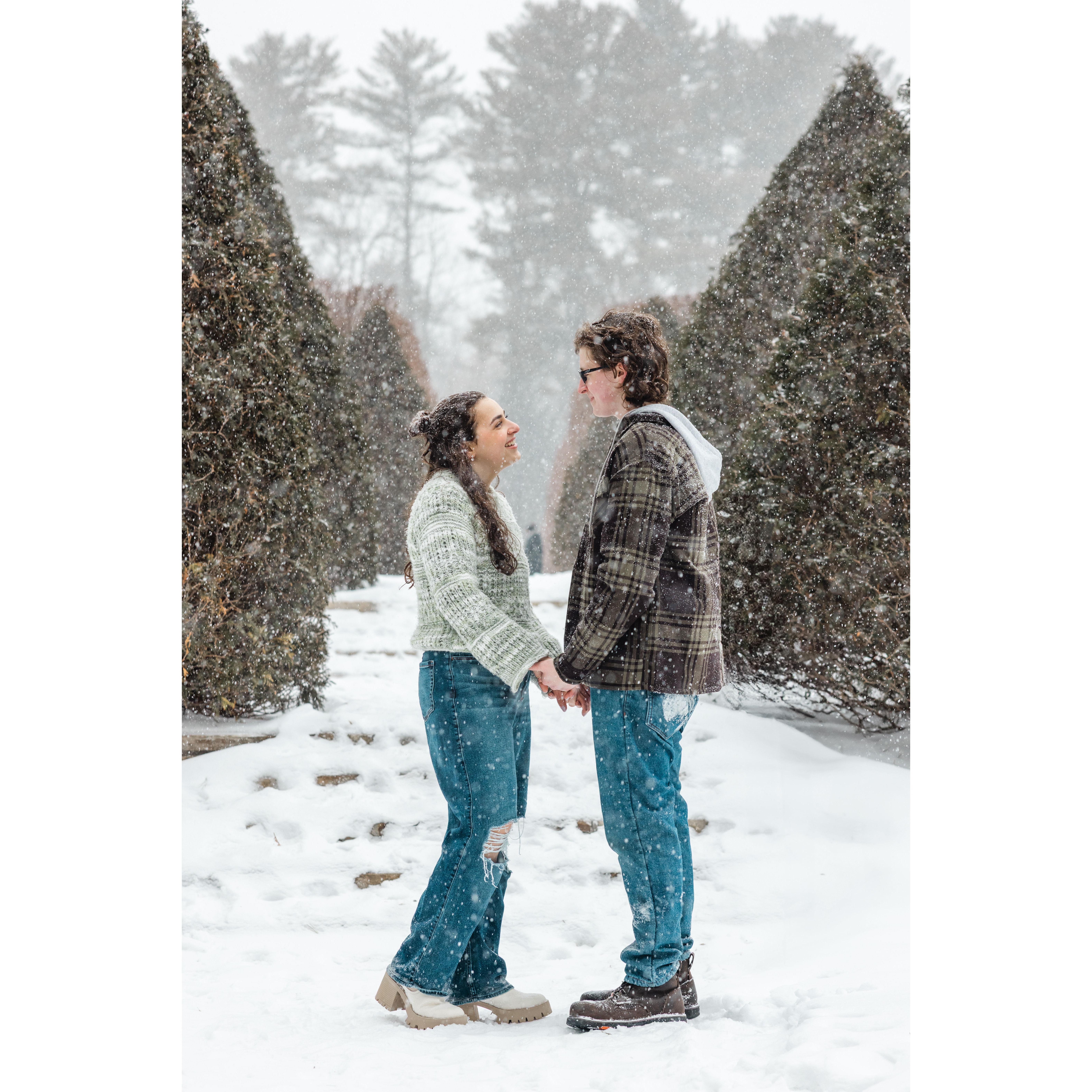 From our snowy engagement session with our wedding photographer (Caitlin Miller Photography) during the biggest storm that season!