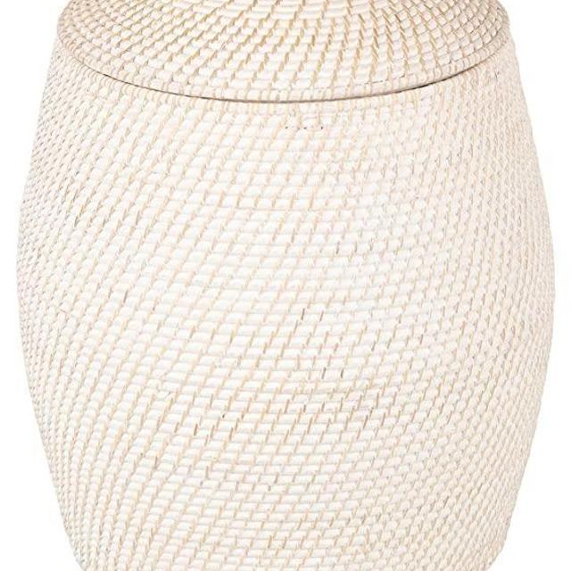 KOUBOO Laguna Handwoven Rattan Beehive Hamper W/Liner, Dia 19 X 24 Inch, White Wash