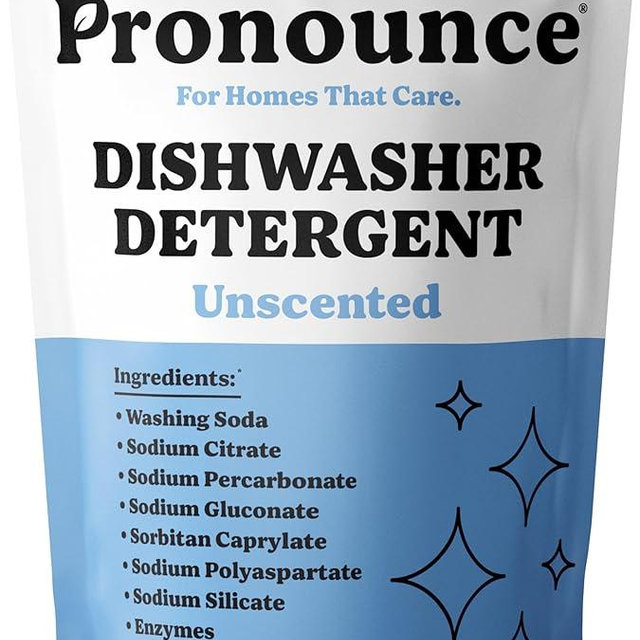 Pronounce Dishwasher Detergent - Cleaner Ingredients, Fragrance Free - Ultra Concentrated Dish Soap, Cuts Grease and Grime, Dishwasher Pods Alternative (Residue-Free). (160 Loads, Unscented)