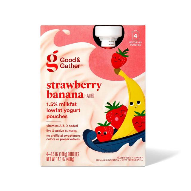 Strawberry Banana Lowfat Kids' Yogurt Pouches - 4pk/3.5oz - Good & Gather™